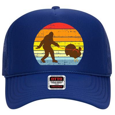 Bigfoot Sasquatch Turkey Sunset Retro Thanksgiving Day Gift High Crown Mesh Back Trucker Hat