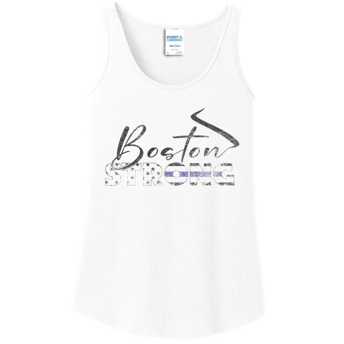 Boston Strong Thin Blue Line US Flag Premium Ladies Essential Tank