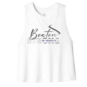 Boston Strong Thin Blue Line US Flag Premium Women's Racerback Cropped Tank