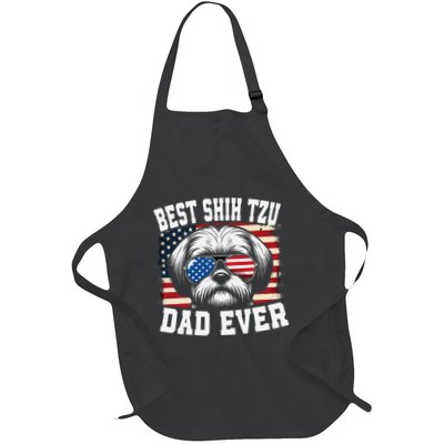 Best Shih Tzu Dad Ever Dog Lover American Flag FatherS Day Full-Length Apron With Pockets