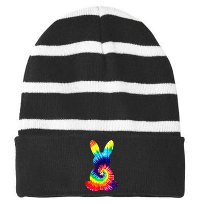 Bunny Silhouette Tie Dye, Funny Boy Girl Kid Striped Beanie with Solid Band