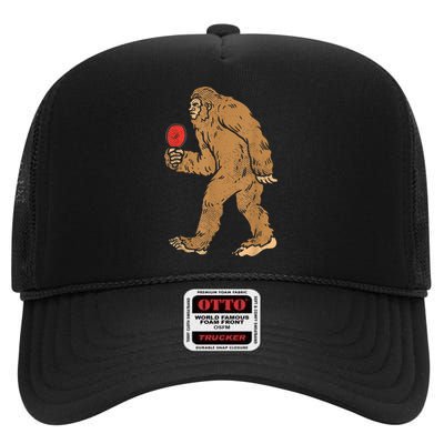 Bigfoot Sasquatch Table Tennis Ping Pong Player King High Crown Mesh Back Trucker Hat