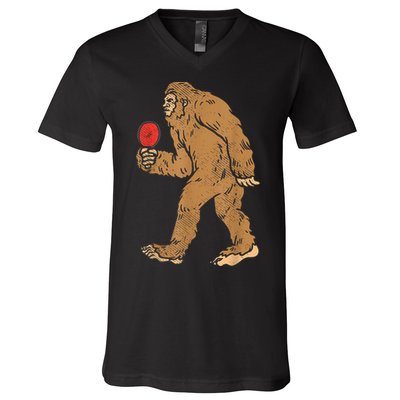 Bigfoot Sasquatch Table Tennis Ping Pong Player King V-Neck T-Shirt