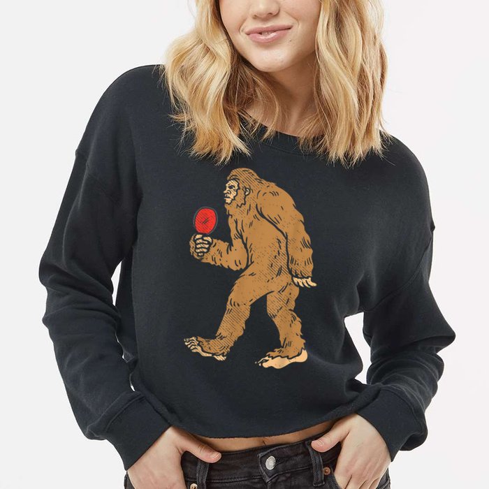 Bigfoot Sasquatch Table Tennis Ping Pong Player King Cropped Pullover Crew