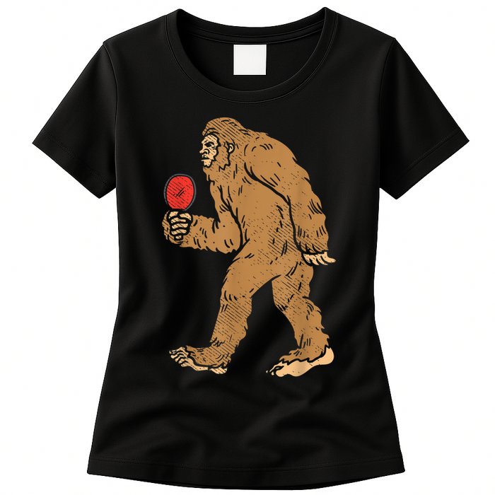 Bigfoot Sasquatch Table Tennis Ping Pong Player King Womens T-Shirt