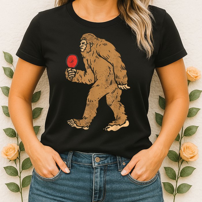 Bigfoot Sasquatch Table Tennis Ping Pong Player King Womens T-Shirt