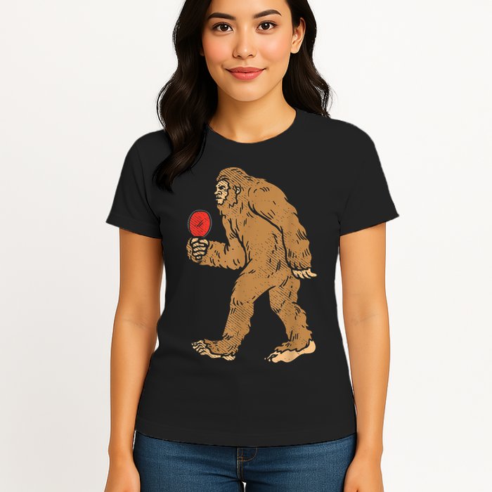 Bigfoot Sasquatch Table Tennis Ping Pong Player King Womens T-Shirt