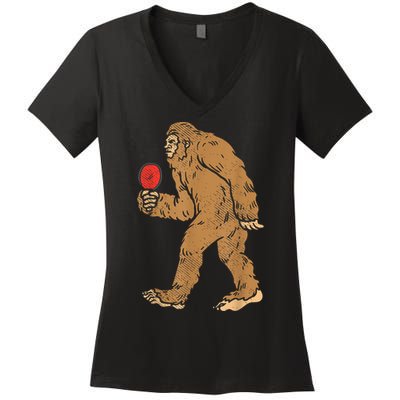 Bigfoot Sasquatch Table Tennis Ping Pong Player King Women's V-Neck T-Shirt