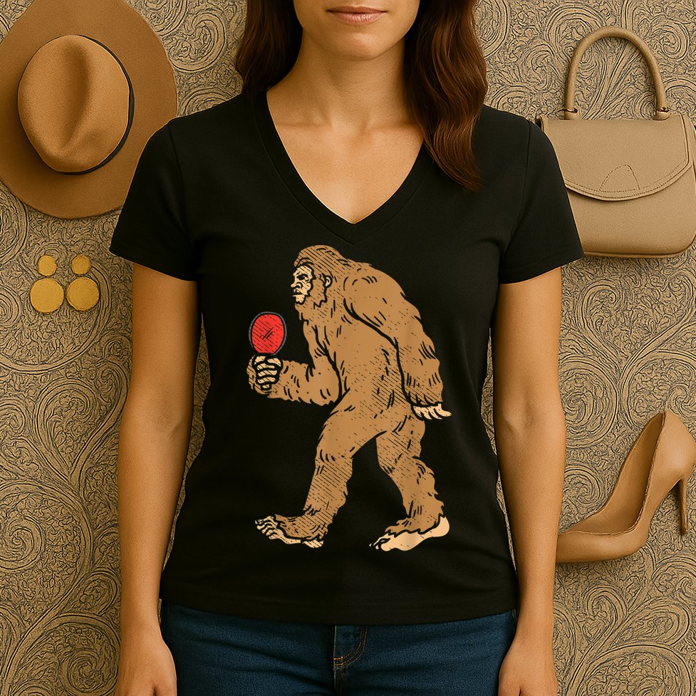 Bigfoot Sasquatch Table Tennis Ping Pong Player King Women's V-Neck T-Shirt