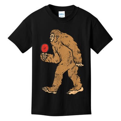 Bigfoot Sasquatch Table Tennis Ping Pong Player King Kids T-Shirt