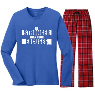 Be Stronger Than Your Excuses Fitness Motivation Gym Sayings Gift Women's Long Sleeve Flannel Pajama Set 