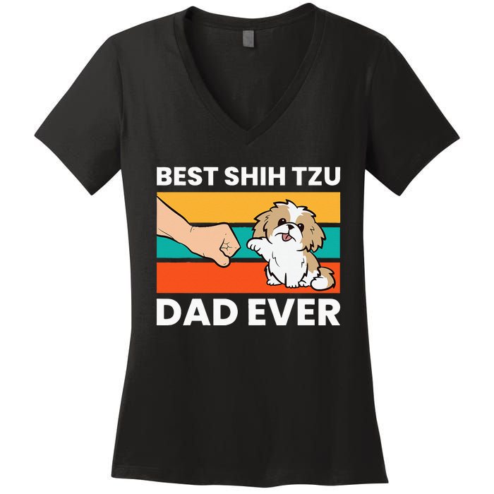 Best Shih Tzu Dad Ever Funny Shih Tzu Women's V-Neck T-Shirt