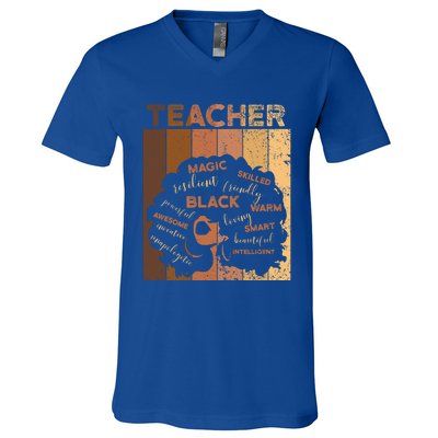 Black Smart Teacher Afro Melanin African American Retro Gift V-Neck T-Shirt