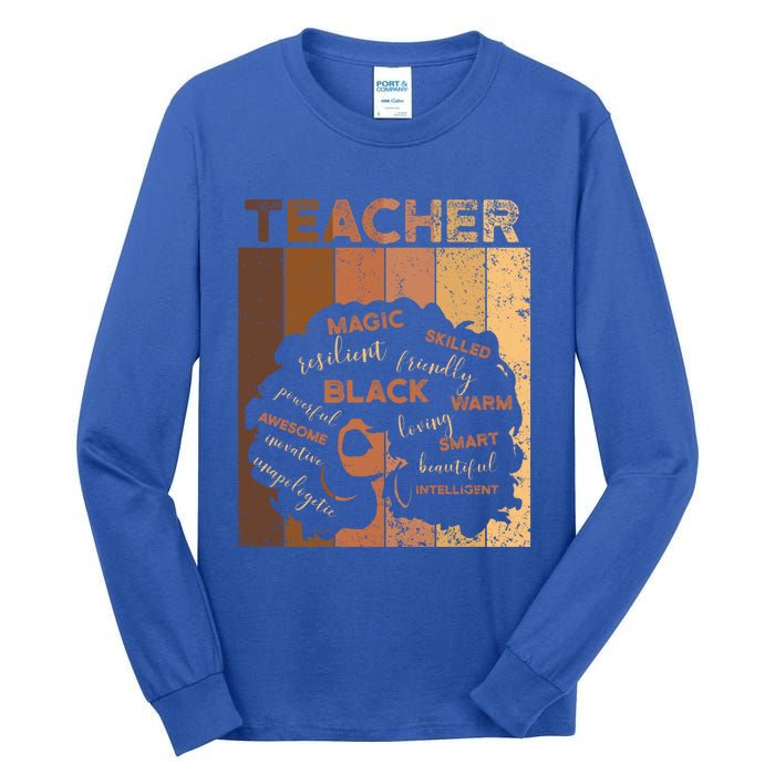 Black Smart Teacher Afro Melanin African American Retro Gift Tall Long Sleeve T-Shirt