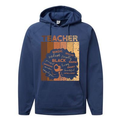 Black Smart Teacher Afro Melanin African American Retro Gift Performance Fleece Hoodie