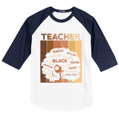 Black Smart Teacher Afro Melanin African American Retro Gift Baseball Sleeve Shirt