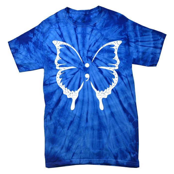 Butterfly Semicolon Tal Health Awareness Gift Tie-Dye T-Shirt