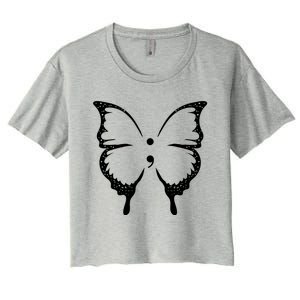 Butterfly Semicolon Tal Health Awareness Gift Women's Crop Top Tee