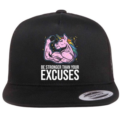 Be Stronger Than Your Excuses Motivation Unicorn Fitness Gym Cool Gift Flatbill Hat