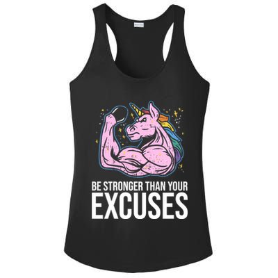Be Stronger Than Your Excuses Motivation Unicorn Fitness Gym Cool Gift Ladies PosiCharge Competitor Racerback Tank