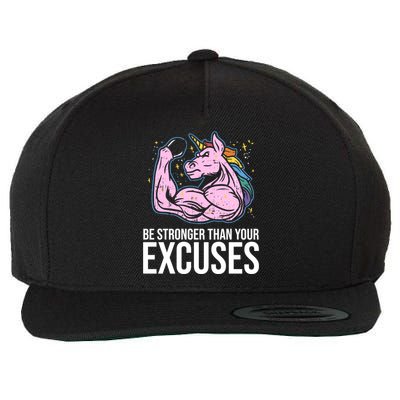 Be Stronger Than Your Excuses Motivation Unicorn Fitness Gym Cool Gift Wool Snapback Cap