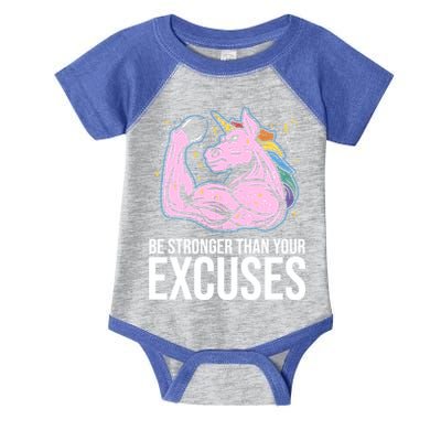 Be Stronger Than Your Excuses Motivation Unicorn Fitness Gym Cool Gift Infant Baby Jersey Bodysuit