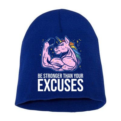 Be Stronger Than Your Excuses Motivation Unicorn Fitness Gym Cool Gift Short Acrylic Beanie