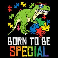 Born Special Trex Puzzle Dino Boy Autism Awareness Stripe Pom Pom Beanie
