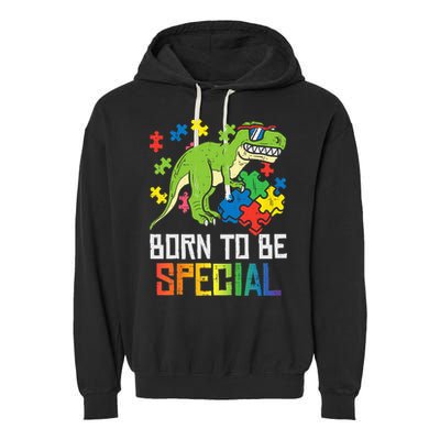 Born Special Trex Puzzle Dino Boy Autism Awareness Garment-Dyed Fleece Hoodie