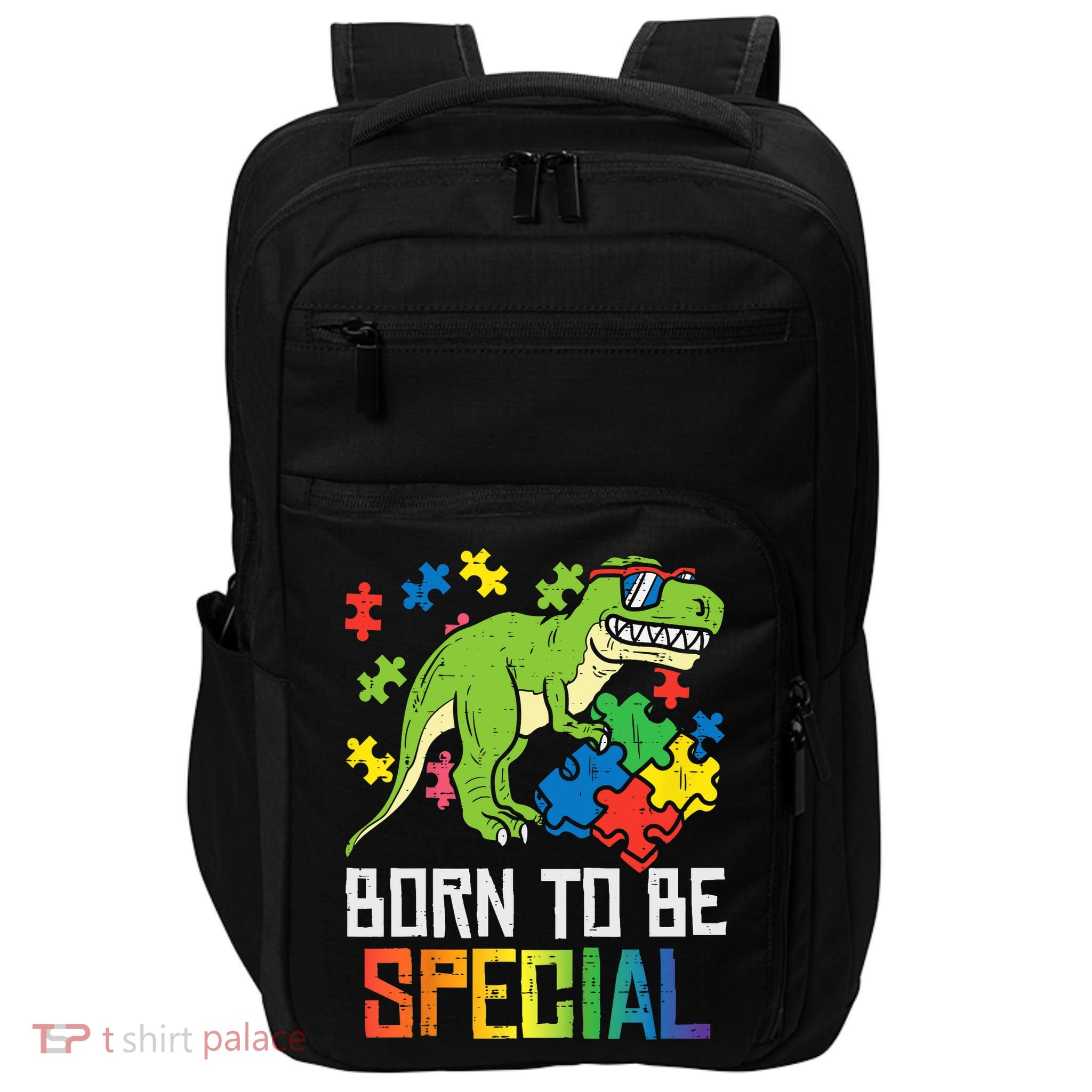 Born Special Trex Puzzle Dino Boy Autism Awareness Impact Tech Backpack