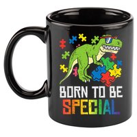 Born Special Trex Puzzle Dino Boy Autism Awareness 11oz C Handle Ceramic Mug
