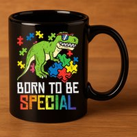 Born Special Trex Puzzle Dino Boy Autism Awareness 11oz C Handle Ceramic Mug