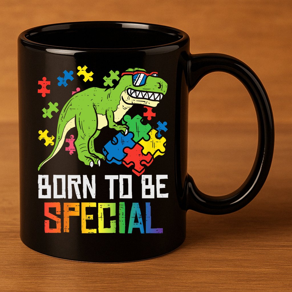 Born Special Trex Puzzle Dino Boy Autism Awareness 11oz C Handle Ceramic Mug