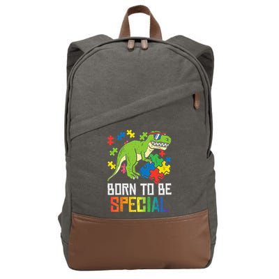 Born Special Trex Puzzle Dino Boy Autism Awareness Cotton Canvas Backpack