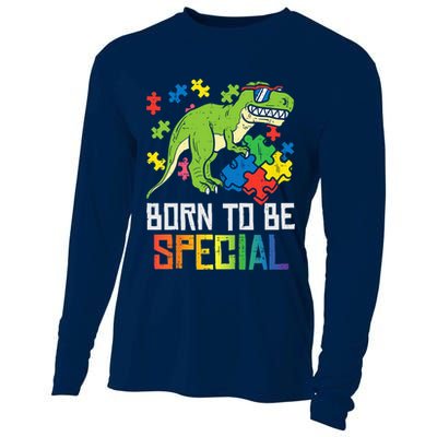 Born Special Trex Puzzle Dino Boy Autism Awareness Cooling Performance Long Sleeve Crew