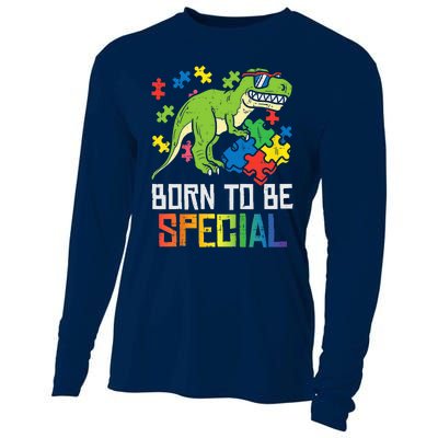 Born Special Trex Puzzle Dino Boy Autism Awareness Cooling Performance Long Sleeve Crew