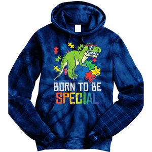 Born Special Trex Puzzle Dino Boy Autism Awareness Tie Dye Hoodie