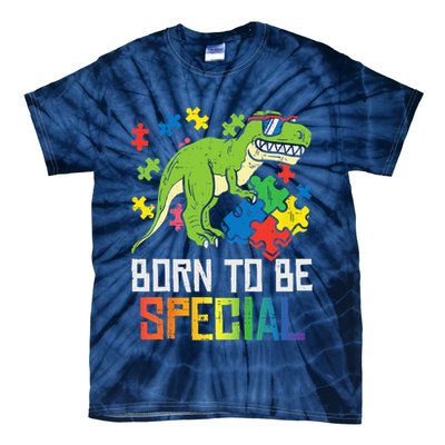 Born Special Trex Puzzle Dino Boy Autism Awareness Tie-Dye T-Shirt