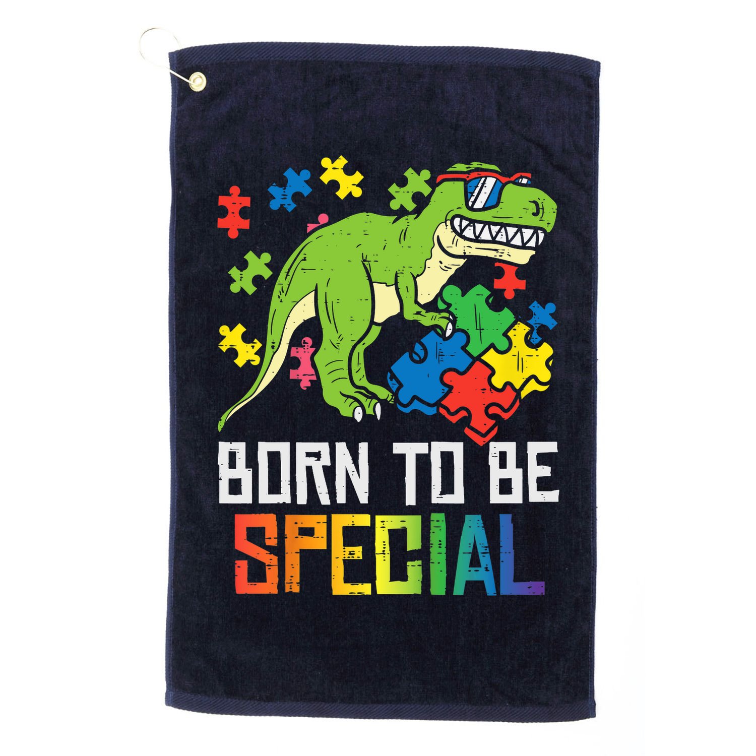 Born Special Trex Puzzle Dino Boy Autism Awareness Golf Towel