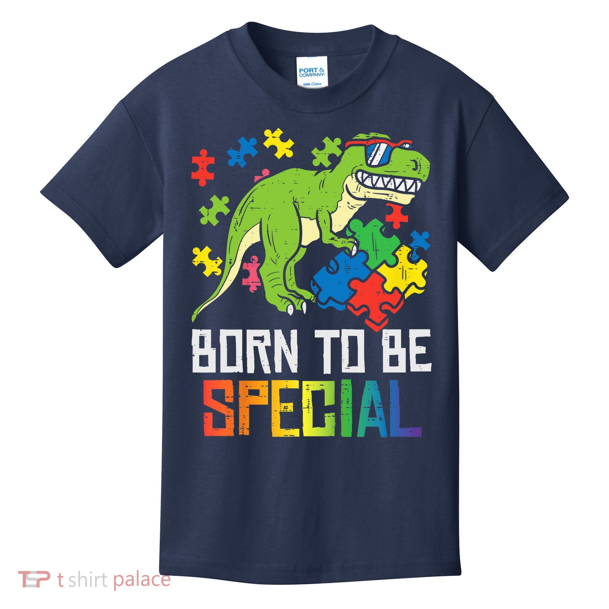 Born Special Trex Puzzle Dino Boy Autism Awareness Kids T-Shirt