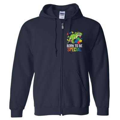 Born Special Trex Puzzle Dino Boy Autism Awareness Full Zip Hoodie