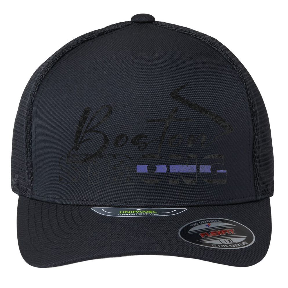 Boston Strong Thin Blue Line US Flag Premium Flexfit Unipanel Trucker Cap