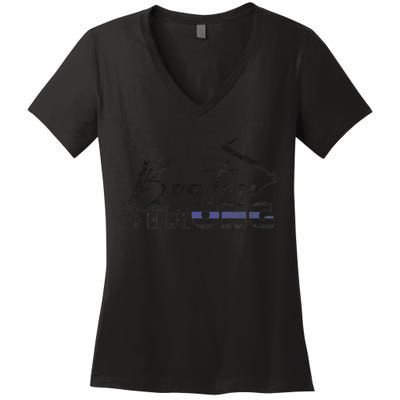 Boston Strong Thin Blue Line US Flag Premium Women's V-Neck T-Shirt