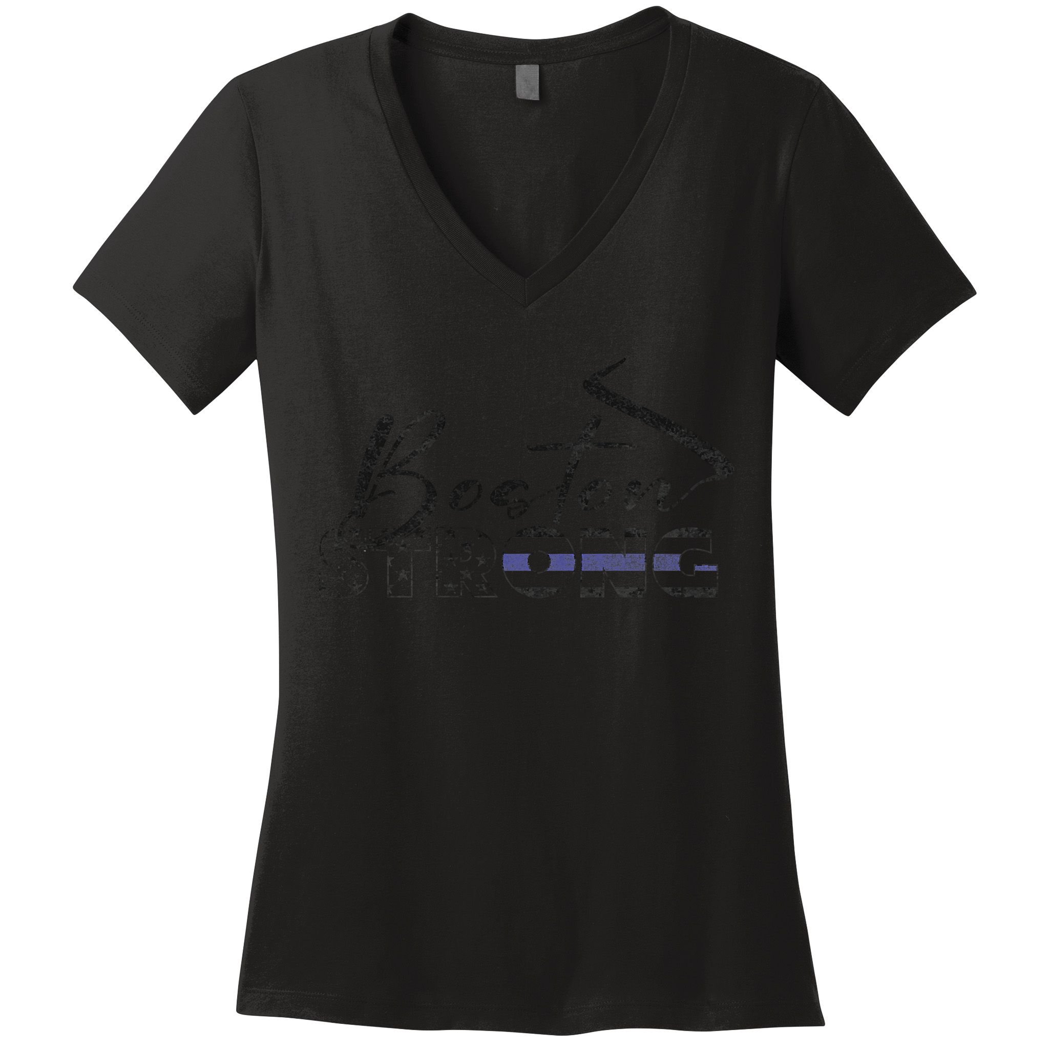 Boston Strong Thin Blue Line US Flag Premium Women's V-Neck T-Shirt