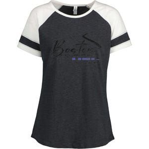 Boston Strong Thin Blue Line US Flag Premium Enza Ladies Jersey Colorblock Tee