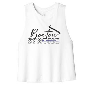 Boston Strong Thin Blue Line US Flag Premium Women's Racerback Cropped Tank