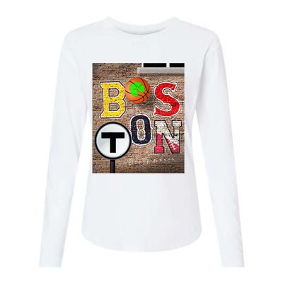 Boston Sports Teams Fan Football Baseball Hockey Basketball Womens Cotton Relaxed Long Sleeve T-Shirt