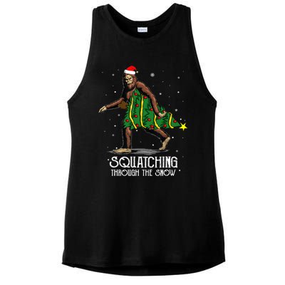 Bigfoot Squatching Through The Snow Christmas Tree Sasquatch Ladies PosiCharge Tri-Blend Wicking Tank