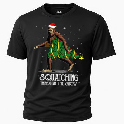 Bigfoot Squatching Through The Snow Christmas Tree Sasquatch Cooling Performance Crew T-Shirt