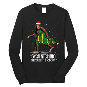 Bigfoot Squatching Through The Snow Christmas Tree Sasquatch Long Sleeve Shirt